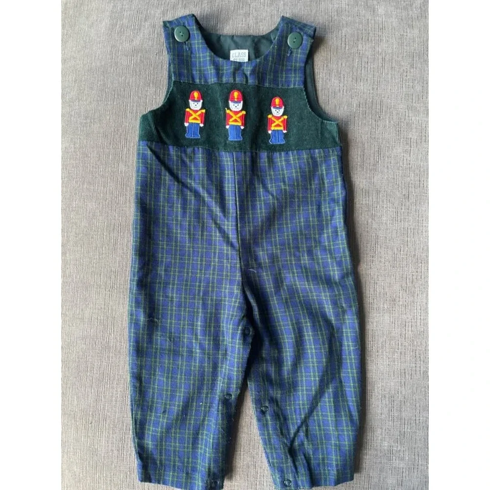 Vintage Class Club Boys 12 months Christmas Plaid Smocked Soldier Nutcracker Ove